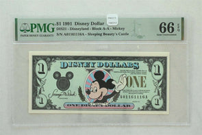 Disney Dollar 1991 Dollar PMG Gem UNC 66EPQ DIS21. Mickey. Sleeping Beauty's Ca