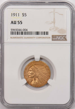 1911 5 Dollar Indian Head gold NGC AU 55 NG1025 combine shipping