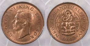 New Zealand 1947 1/2 Penny PCGS MS 65 RED BROWN PI0186 combine shipping