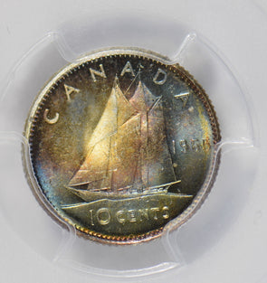 Canada 1965 10 Cents silver PCGS MS66 stunning blue golden toning PC0305 combine
