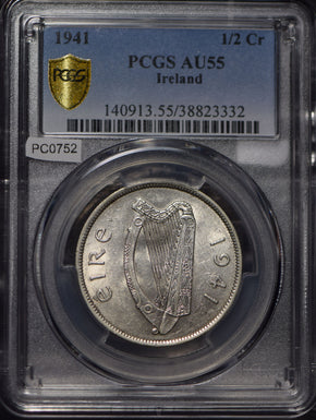 Ireland 1941 1/2 Crown Horse animal PCGS AU55 PC0752 combine shipping