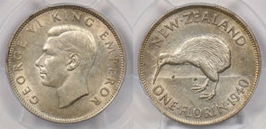 New Zealand 1940 Florin Kiwi Bird animal PCGS AU 55 rare condition PC1259 combi