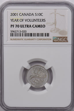 Canada 2001 10 Cents Silver NGC Proof 70 Ultra Cameo Year of Volunteers Perfect