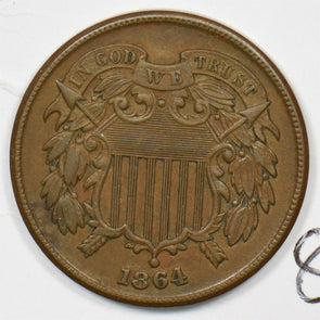 1864 Two Cents Lg motto. AU U0195