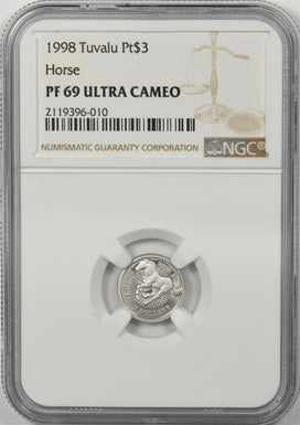 Tuvalu 1998 3 Dollars platinum Horse animal NGC Proof 69 Ultra Cameo 1/25oz plat