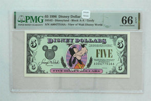 Disney Dollar 1996 $5 PMG Gem UNC 66EPQ DIS42. Goofy. View of Walt Disney Worl