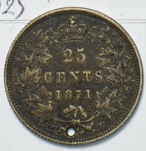 Canada 1871 25 Cents holed CA0299 combine shipping