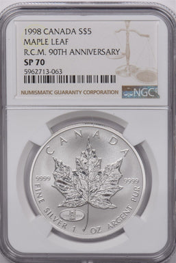 Canada 1998 5 Dollar Silver NGC SP 70 Maple Leaf RCM 90th Anniversary NG1676 com