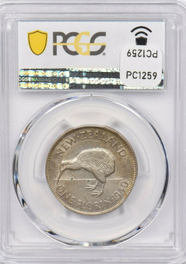 New Zealand 1940 Florin Kiwi Bird animal PCGS AU 55 rare condition PC1259 combi