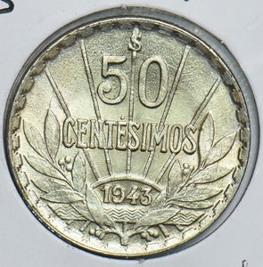 Uruguay 1943 50 Centesimos Silver 491542 combine shipping