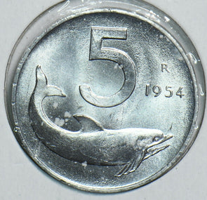 Italy 1954 5 Lire Dolphin animal 198123 combine shipping