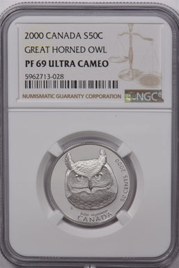 Canada 2000 50 Cents Silver NGC Proof 69 Ultra Cameo Great Horned Owl NG1619 com