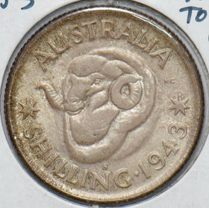 Australia 1943 S Shilling Merino ram animal UNC 240085 combine shipping