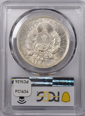 Argentina 1882 Peso PCGS AU 58 PC1434 combine shipping