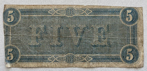 US 1864 Richmond 5 Dollars Mid grade circ. Miscut BL0102 combine shipping