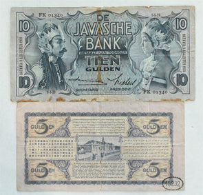 Netherland Indies 1929.1939 5 Gulden,10 Gulden 2 notes VG PK#69c, VG PK#80c RC04