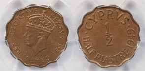 Cyprus 1949 1/2 Piastre PCGS MS 65BN rare condition PC1218 combine shipping