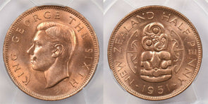 New Zealand 1951 1/2 Penny PCGS MS 64 RED rare in red PC1272 combine shipping