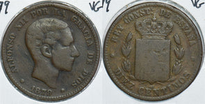 Spain 1899 10 Centimos VG 153812 combine shipping