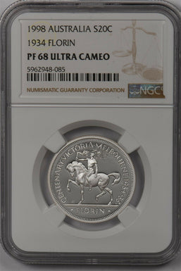 Australia 1998 20 Cents silver NGC Proof 68UC 1934 Florin NG1454 combine shippin