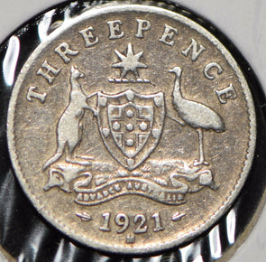 Australia 1921 3 Pence Kangaroo animal Emu  191485 combine shipping