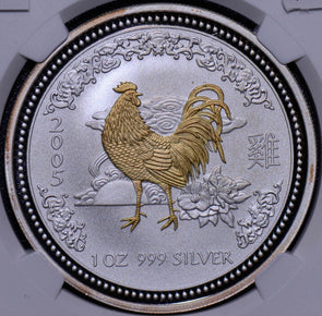 NG0117 Austria 2005  Dollar NGC MS 68 Gilt YEAR OF THE ROOSTER FROSTED