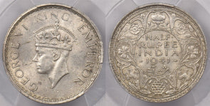 India British 1941 B 1/2 Rupee PCGS MS 63 SW-9.53 PC1352 combine shipping