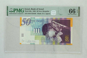 Israel 1998 50 New Sheqalim PMG Gem UNC 66EPQ Bank of Israel. Pick # 60a Wmk: S