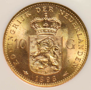 Netherlands 1898 10 Gulden gold NGC MS62 NG1012 combine shipping