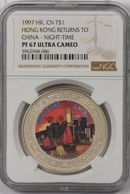 Hong Kong 1997 Dollar NGC Proof 67UC Hong Kong Returns to China Night Time HK, C
