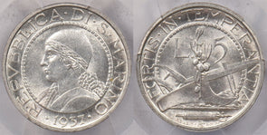 San Marino 1937 R 5 Lire PCGS MS 63 PI0168 combine shipping
