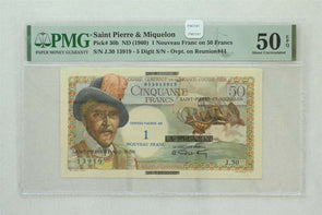 Saint Pierre & Miquelon 1960 Nouveau Franc On 50 Francs PMG About UNC 50EPQ Pic