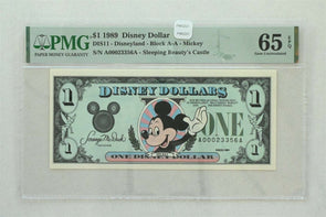 Disney Dollar 1989 Dollar PMG Gem UNC 65EPQ DIS11. Mickey. Sleeping Beauty's Ca
