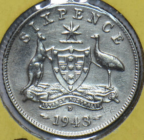 Australia 1943 D 6 Pence Kangaroo animal Emu 902731 combine shipping