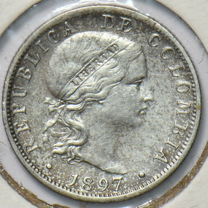 Colombia 1897 10 Centavos Eagle animal Silver, Brussles 293487 combine shipping