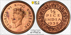 India British 1938 C 1/2 Pice PCGS PR63RD Restrike Proof SW-9.254 PC1013 combine