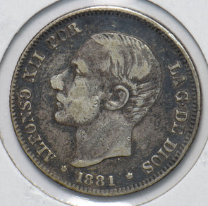 Spain 1881 2 Pesetas Lion animal 294520 combine shipping