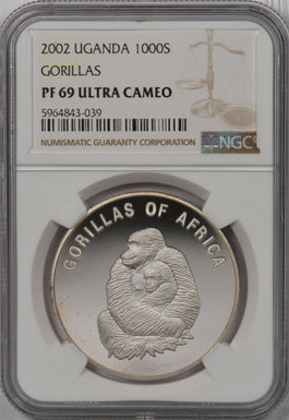 Uganda 2002 1000 Shillings Gorillas animal NGC PF69UC NG1312 combine shipping