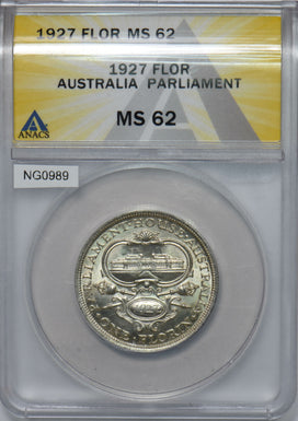 Australia 1927 Florin ANACS MS 62 Parliament NG0989 combine shipping