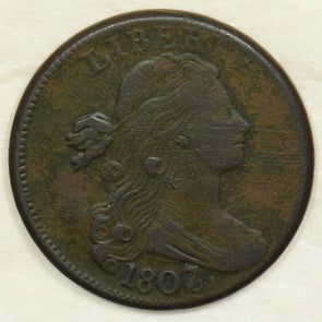 1807 Draped Bust Large Cent Overdate. State B. X 240. S-273. Ex RS brown Abt VF
