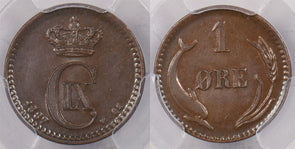 Denmark 1887 CS Ore Porpoise animal PCGS MS 64 BROWN Only Coin Graded By PCGS 64