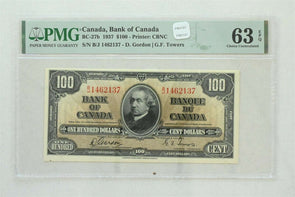 Canada 1937 100 Dollars PMG Choice UNC 63EPQ Bank of Canada. BC-27b. D Gordon G