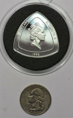 Bermuda 1998 3 Dollars Proof Sterling silver. Triangular (Sailing ship "Delivera