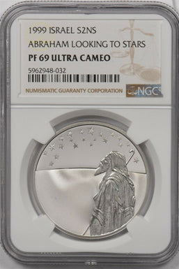 Israel 1999 2 New Sheqalim silver NGC Proof 69UC Abraham Looking to Stars NG1492