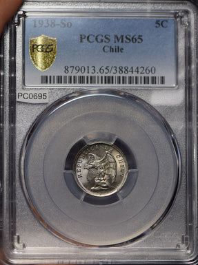 Chile 1938 5 Centavos Andean Condor animal PCGS MS65 PC0695 combine shipping