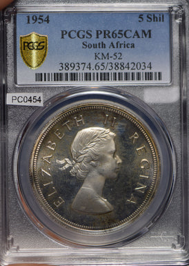 South Africa 1954 5 Shillings Springbok animal PCGS PR65CAM PROOF CAMEO KM-52 PC