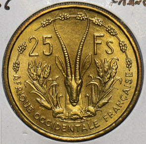 French Colonies 1956 25 Francs Gazelle animal Occidentale 297866 combine shippin
