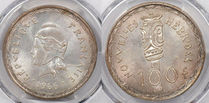 New Hebrides 1966 100 Francs PCGS MS 67 rare condition Lec-59 PC1267 combine shi