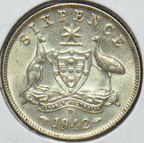 Australia 1942 D 6 Pence Kangaroo animal Emu 192750 combine shipping