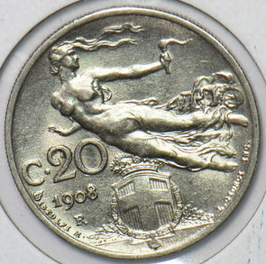 Italy 1908 R 20 Centesimi naked woman 490796 combine shipping